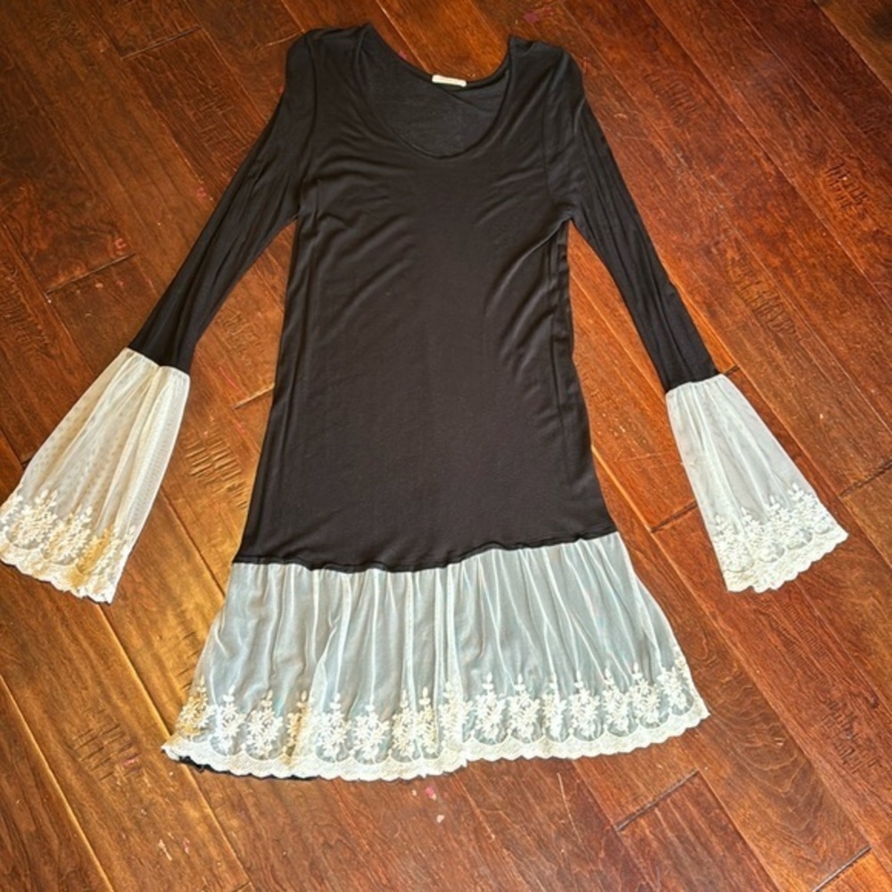12pm by Mon Ami black dress bell sleeves & lace overlay drop waist whimsygoth